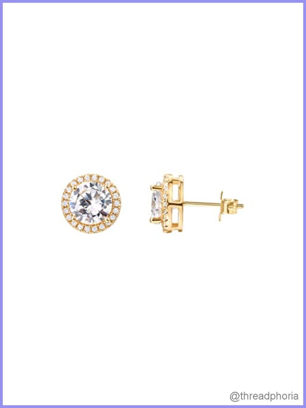 14K Gold Plated 925 Sterling Silver Post Faux Diamond Halo Stud Earrings